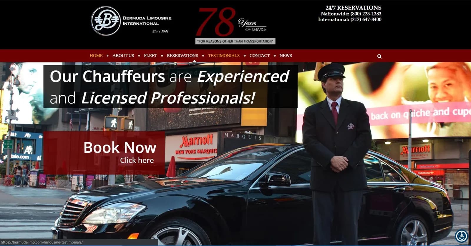 Homepage of the Bermuda Limousine International website, designed by Web by Wire