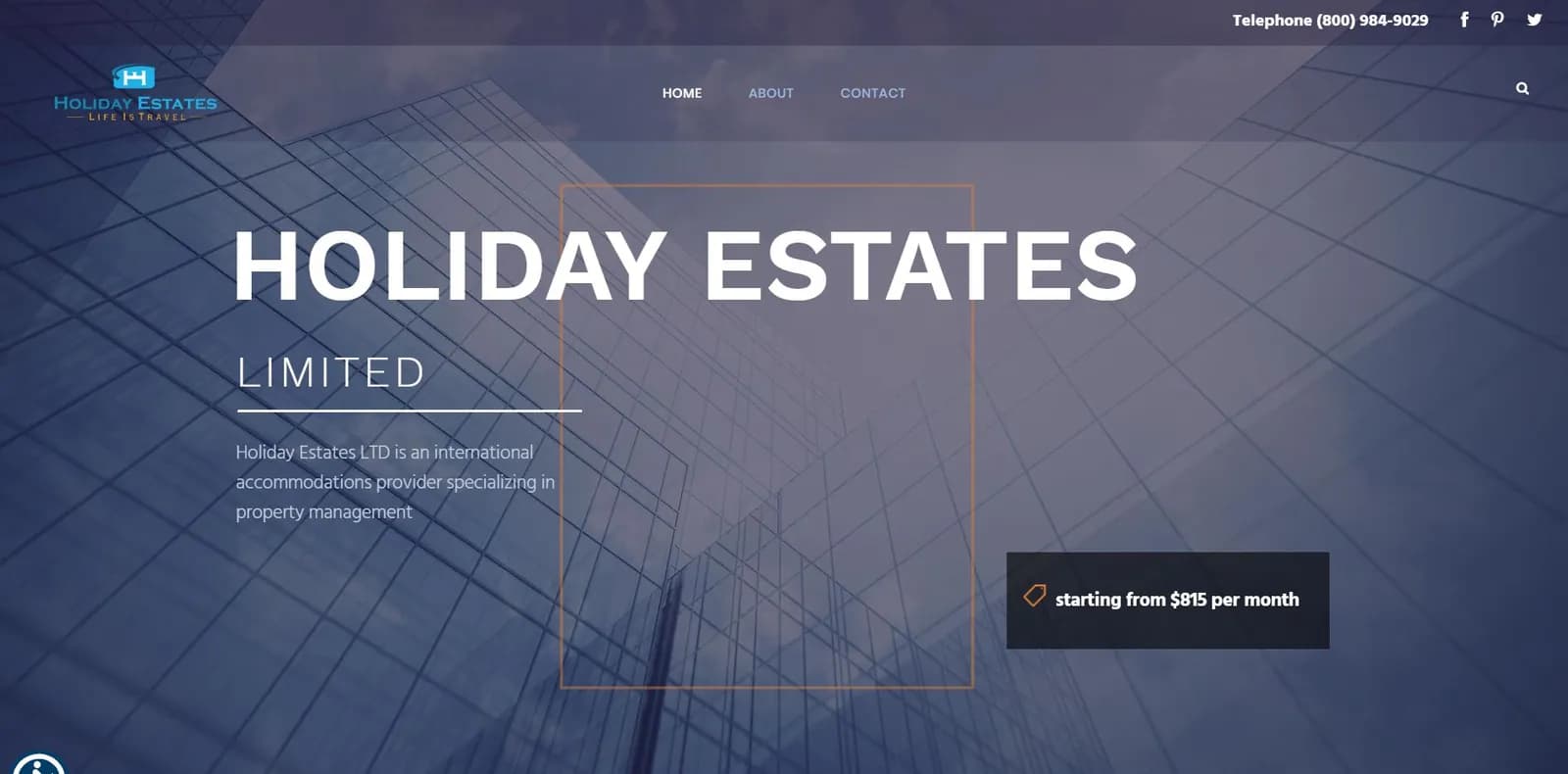 Homepage of the Holiday Estates website, designed by Web by Wire