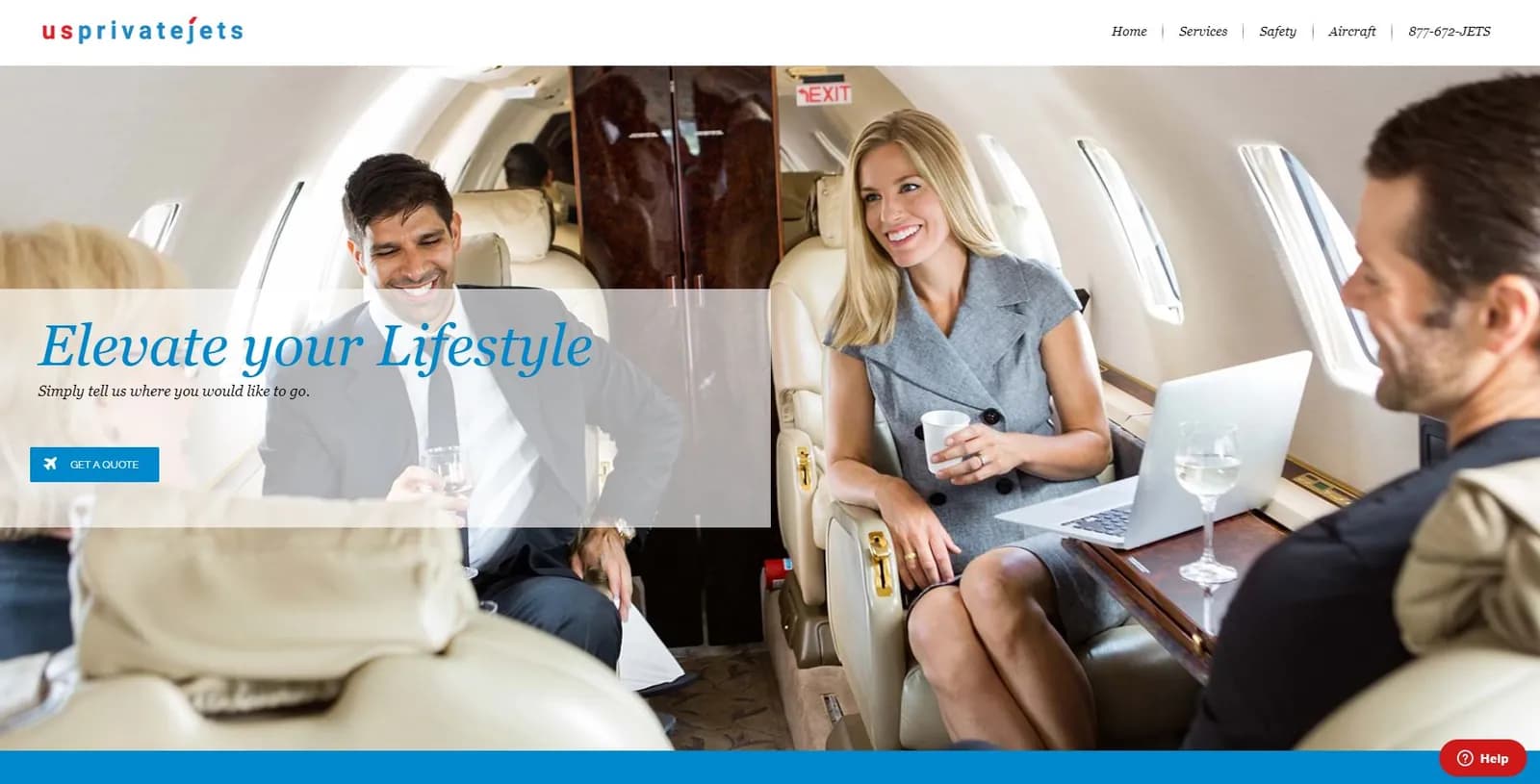 Homepage of the US Private Jets website, designed by Web by Wire