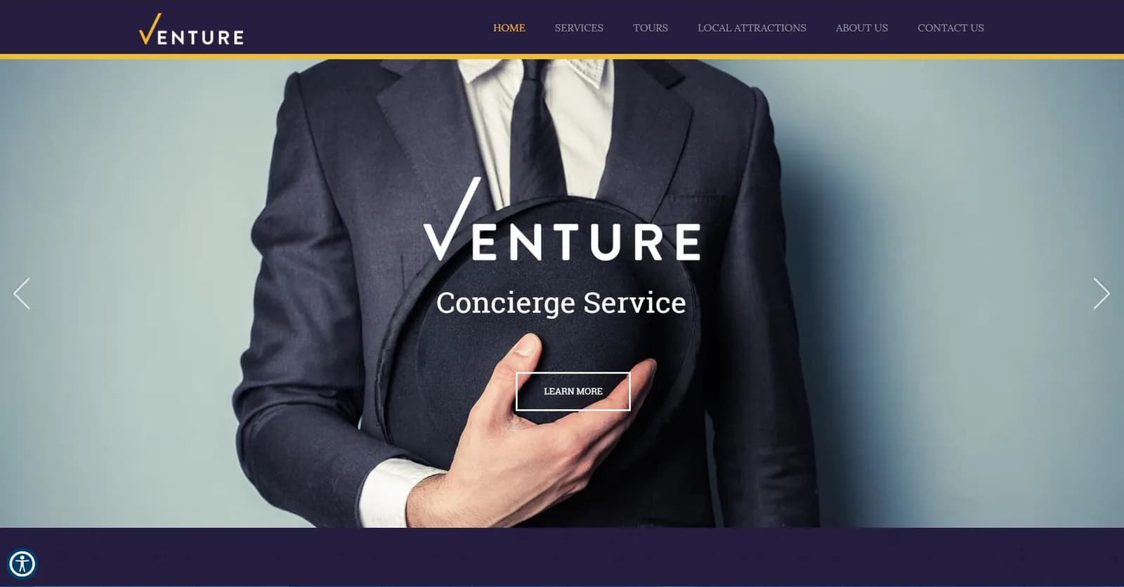 Homepage of the Venture website, designed by Web by Wire