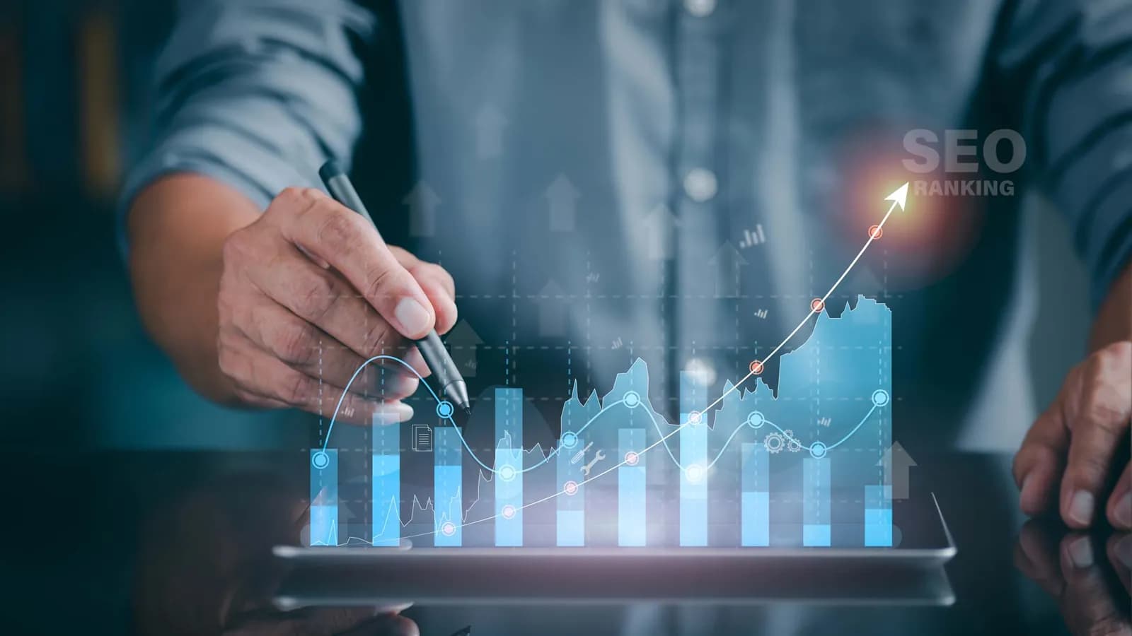 Rising chart on a tablet showing improving search rankings