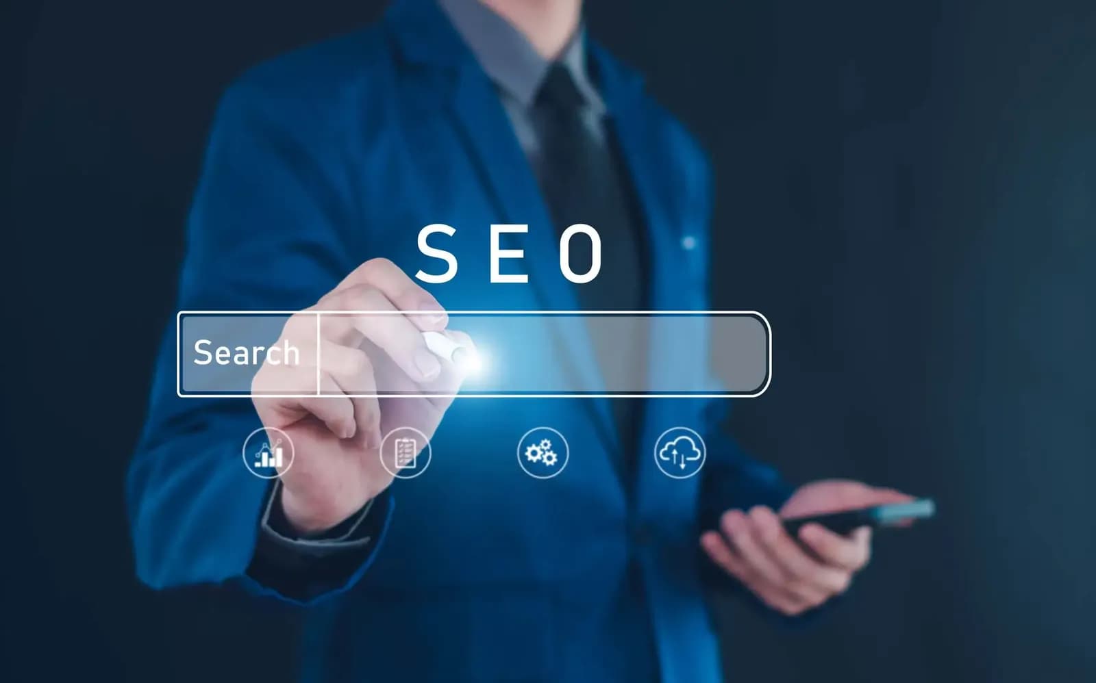 Person using a search bar on a tablet, representing search engine optimization